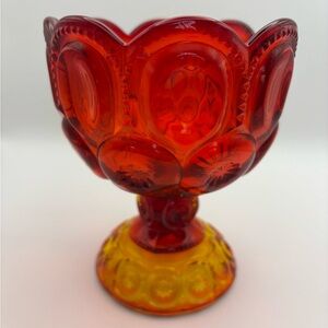 Amberina Glass Pedestal Bowl | Vintage Red to Amber Candy Dish